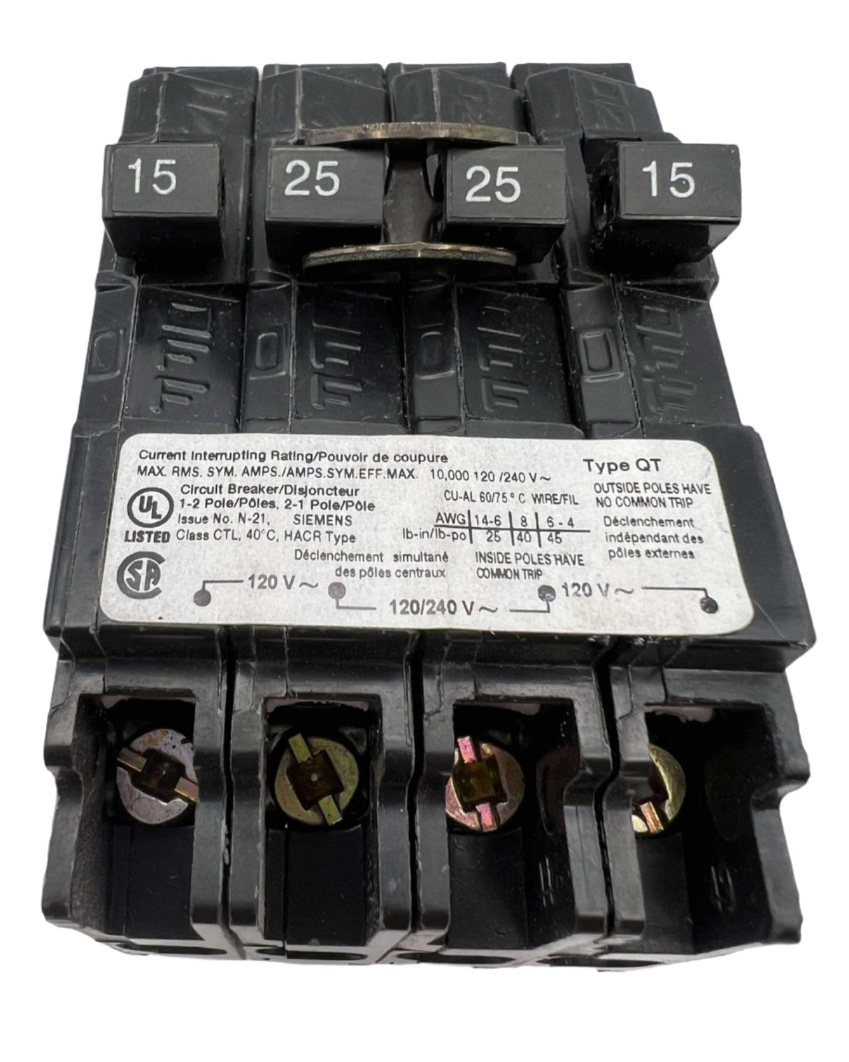 Siemens Q 15 and 25 Amp CT Triplex Circuit Breaker