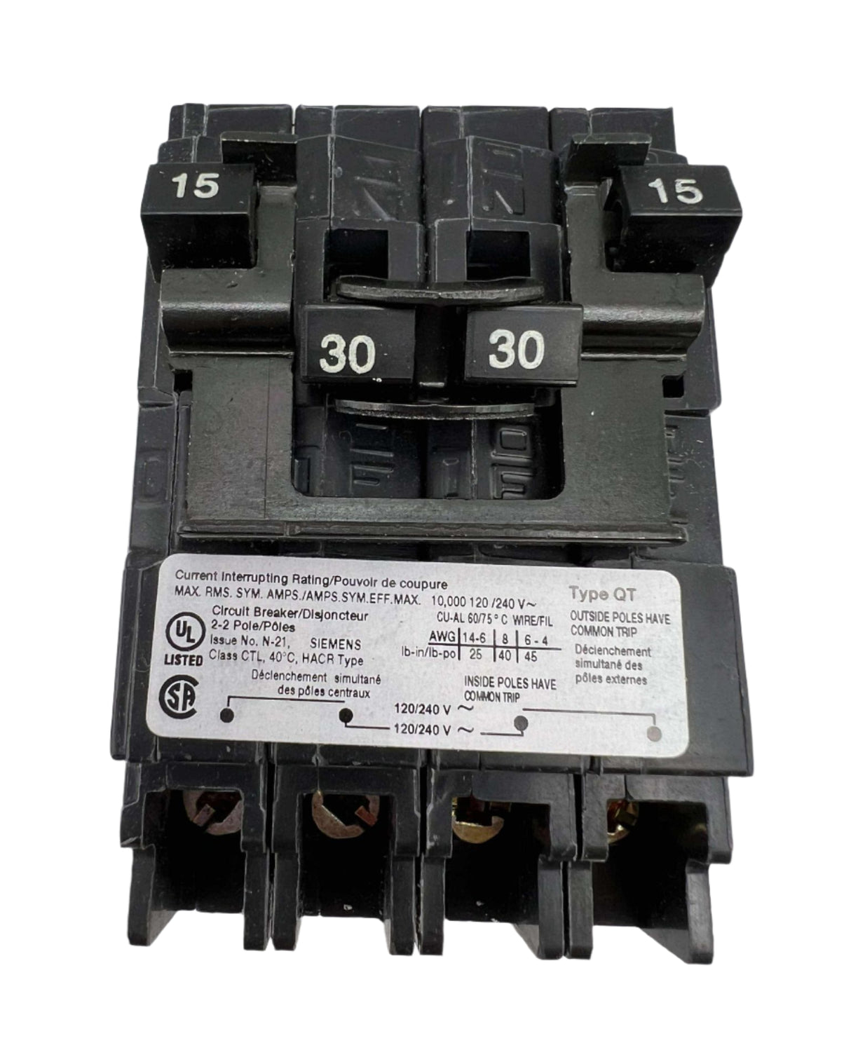 Siemens Q 15/30 Amp CT2 Quad Circuit Breaker