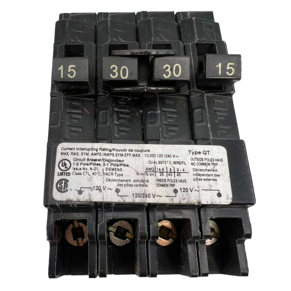 Siemens Q 15 and 30 Amp CT Triplex Circuit Breaker