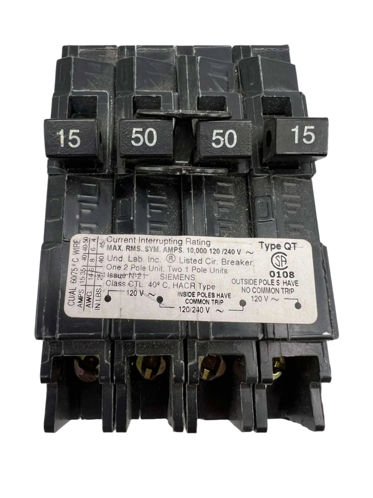 Siemens Q 15 and 50 Amp CT Triplex Circuit Breaker