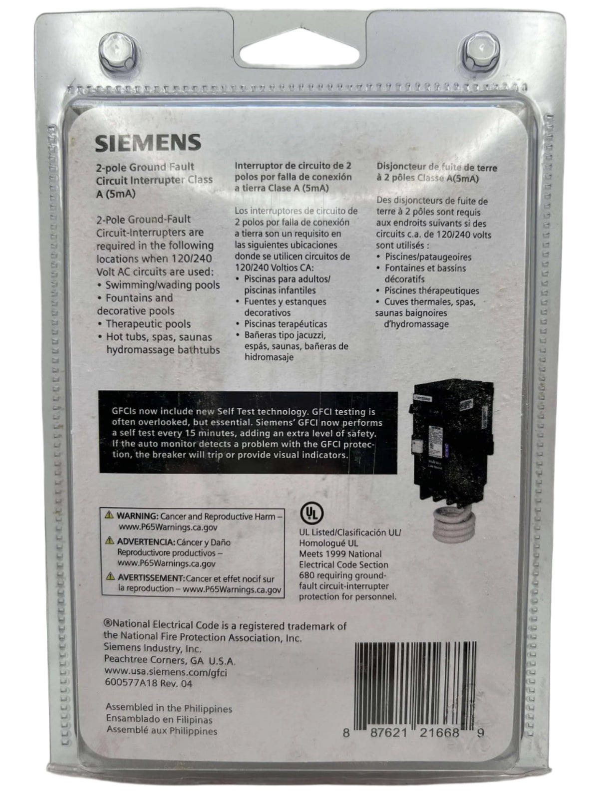 Siemens QF220A - 20 Amp Ground Fault Circuit Breaker
