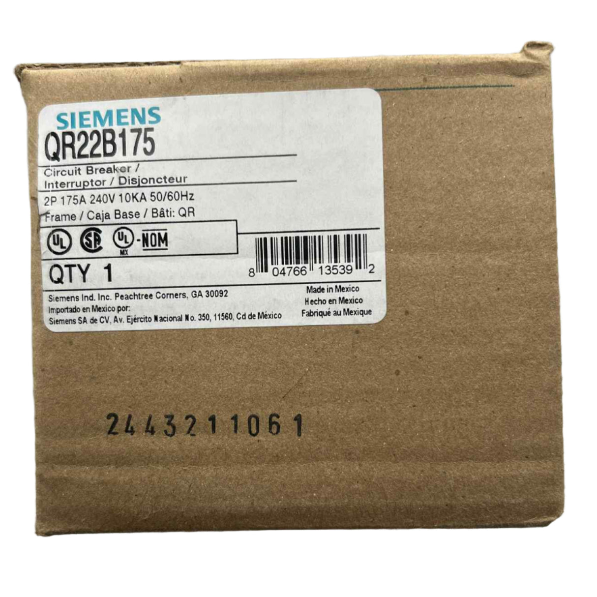 Siemens QR 175 Amp, Bolt-On Circuit Breaker