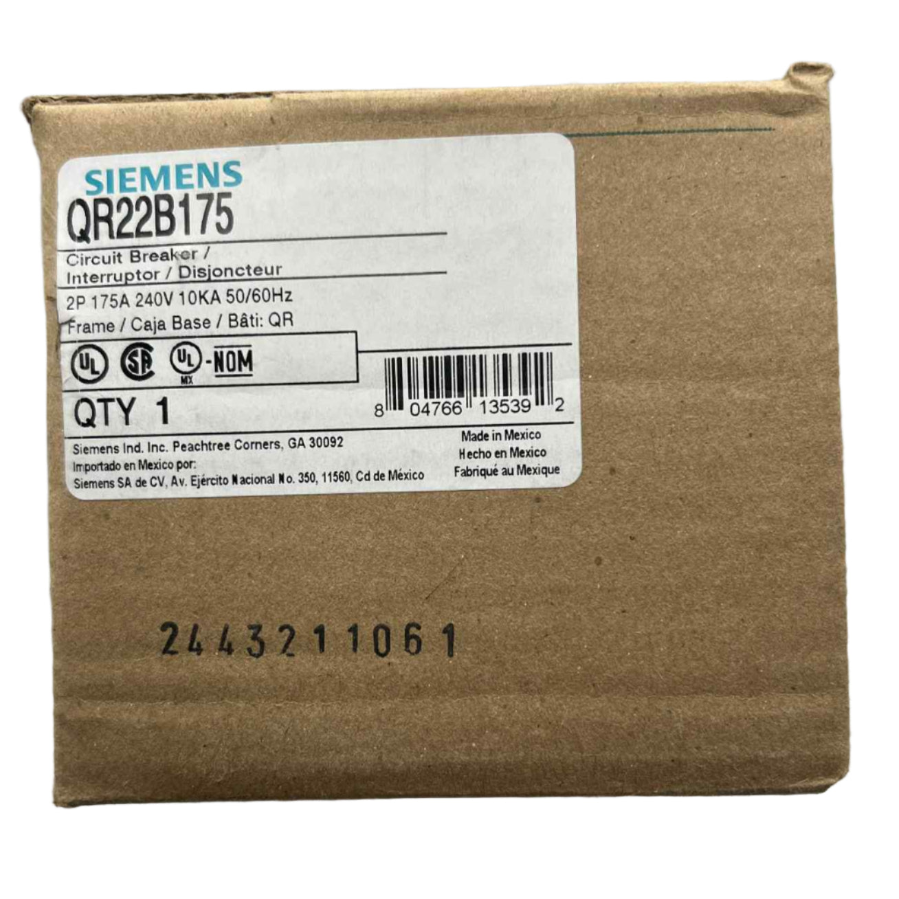 Siemens QR 175 Amp, Bolt-On Circuit Breaker