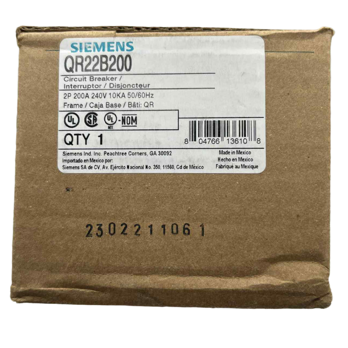 Siemens QR 200 Amp, Bolt-On Circuit Breaker