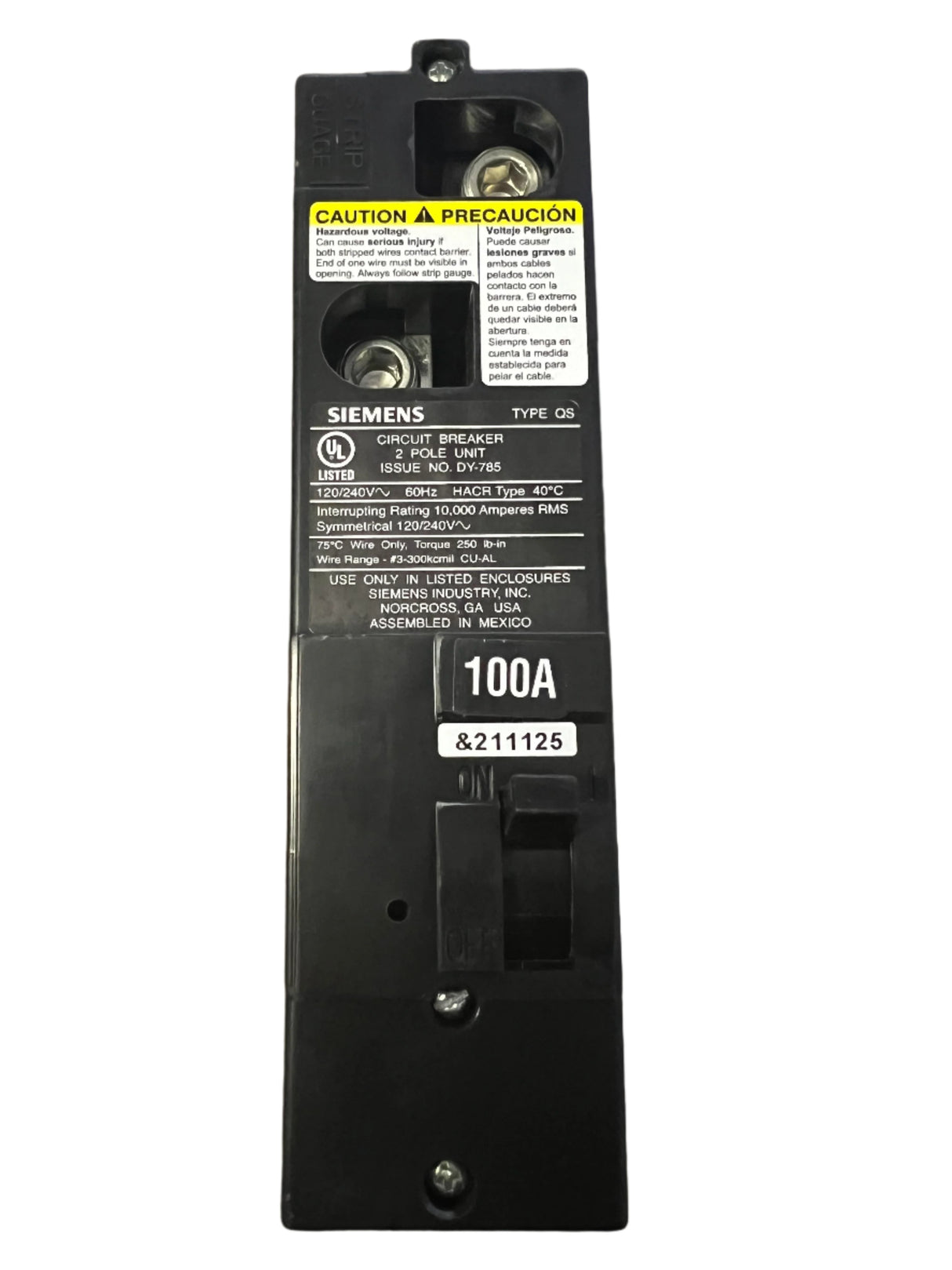 Siemens QS2100 - 100 Amp Circuit Breaker