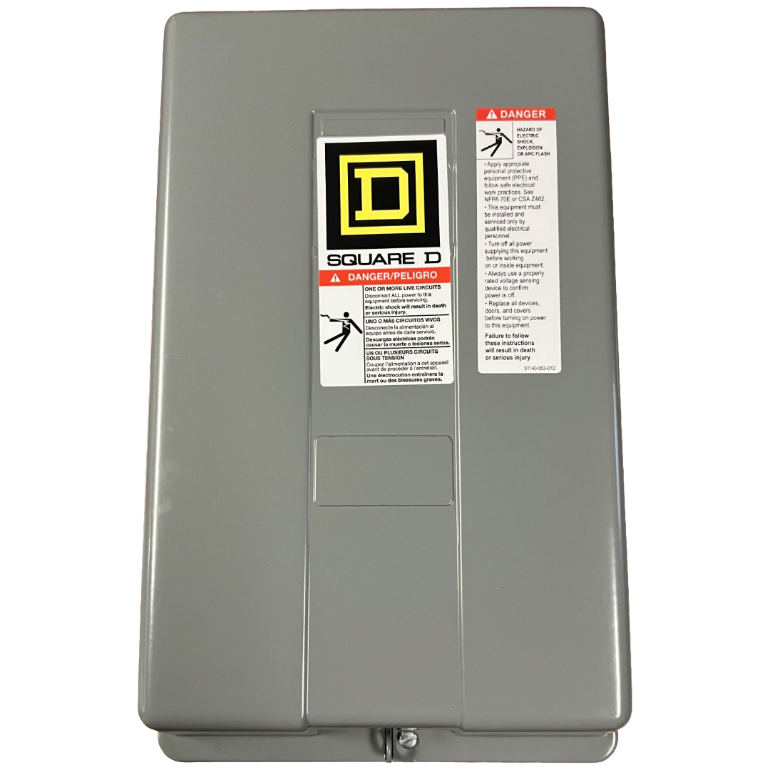 Gray electrical panel with Square D branding on a white background