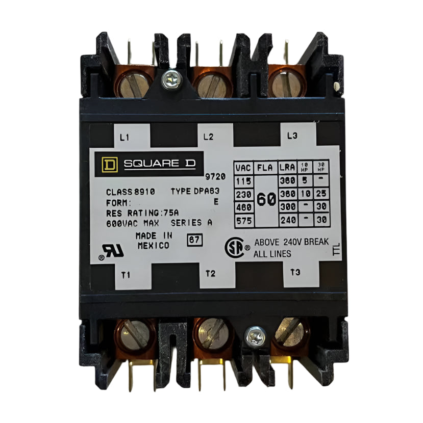 Square D 8910DPA63V14 - 60 Amp Definite Purpose Contactor