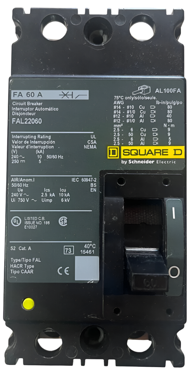 Square D FAL 2 Pole, 60 Amp Feed-Thru Circuit Breaker