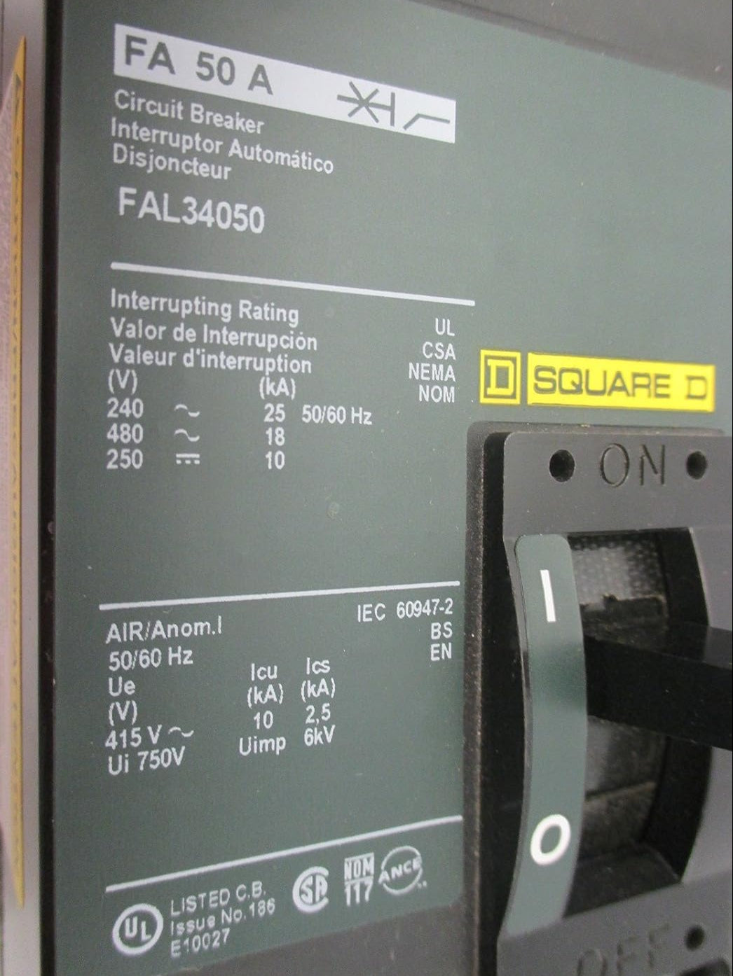 Square D FAL 3 Pole, 50 Amp Feed-Thru Circuit Breaker