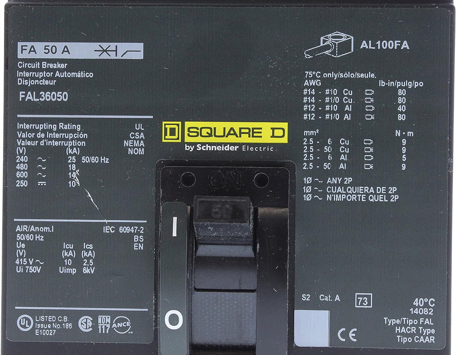 Square D FAL 3 Pole, 50 Amp, 600 Volt Circuit Breaker