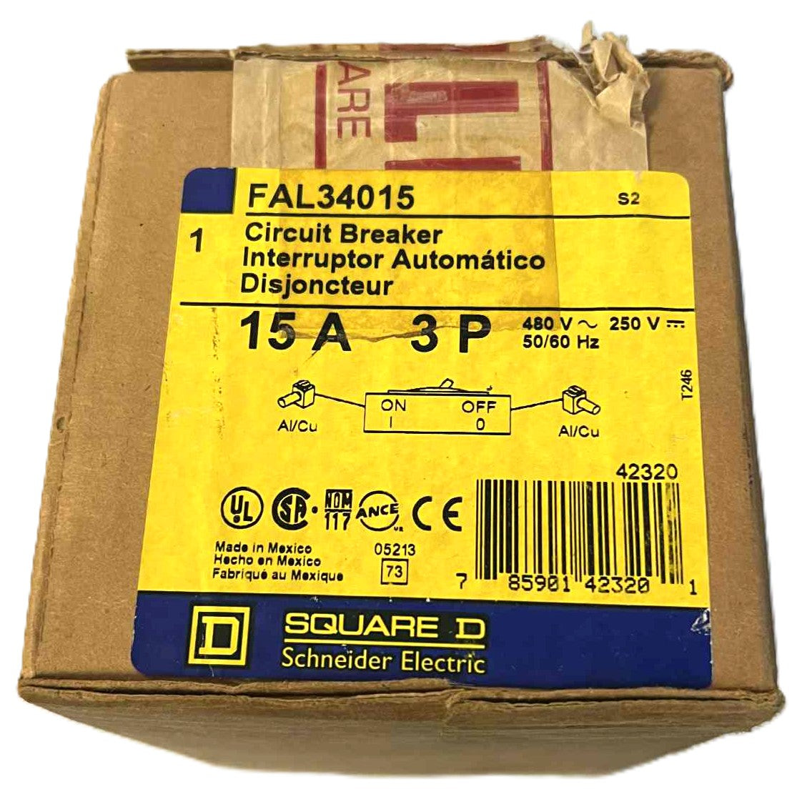 Square D FAL 3 Pole, 15 Amp Feed-Thru Circuit Breaker