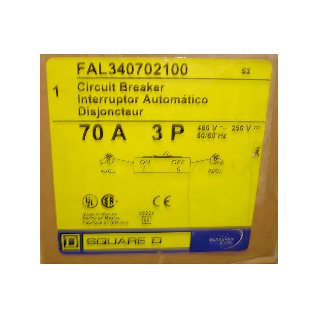 Square D FAL 3 Pole, 70 Amp, 480 Volt Circuit Breaker with Bell Alarm Switch