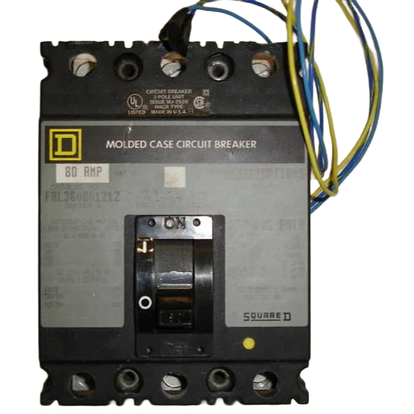 Square D FAL 3 Pole, 80 Amp, 600 Volt Breaker with Aux Switch