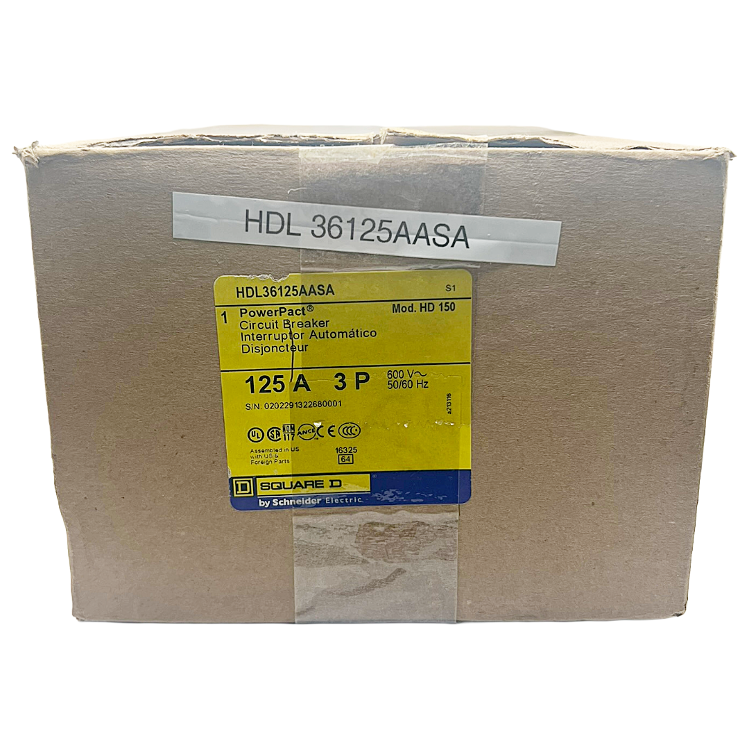 Square D HDL 3 Pole, 125 Amp PowerPact Shunt Trip Circuit Breaker with Aux Switch