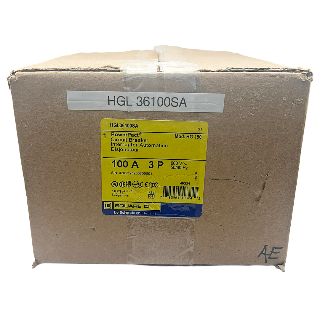 Square D HGL 3 Pole, 100 Amp, 600VAC PowerPact Circuit Breaker with Shunt Trip