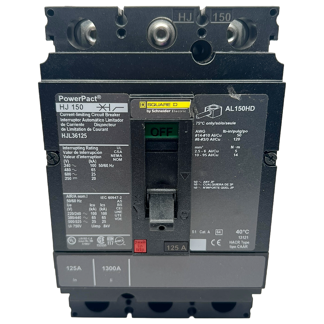 Square D HJL 3 Pole, 125 Amp, 600VAC PowerPact Circuit Breaker