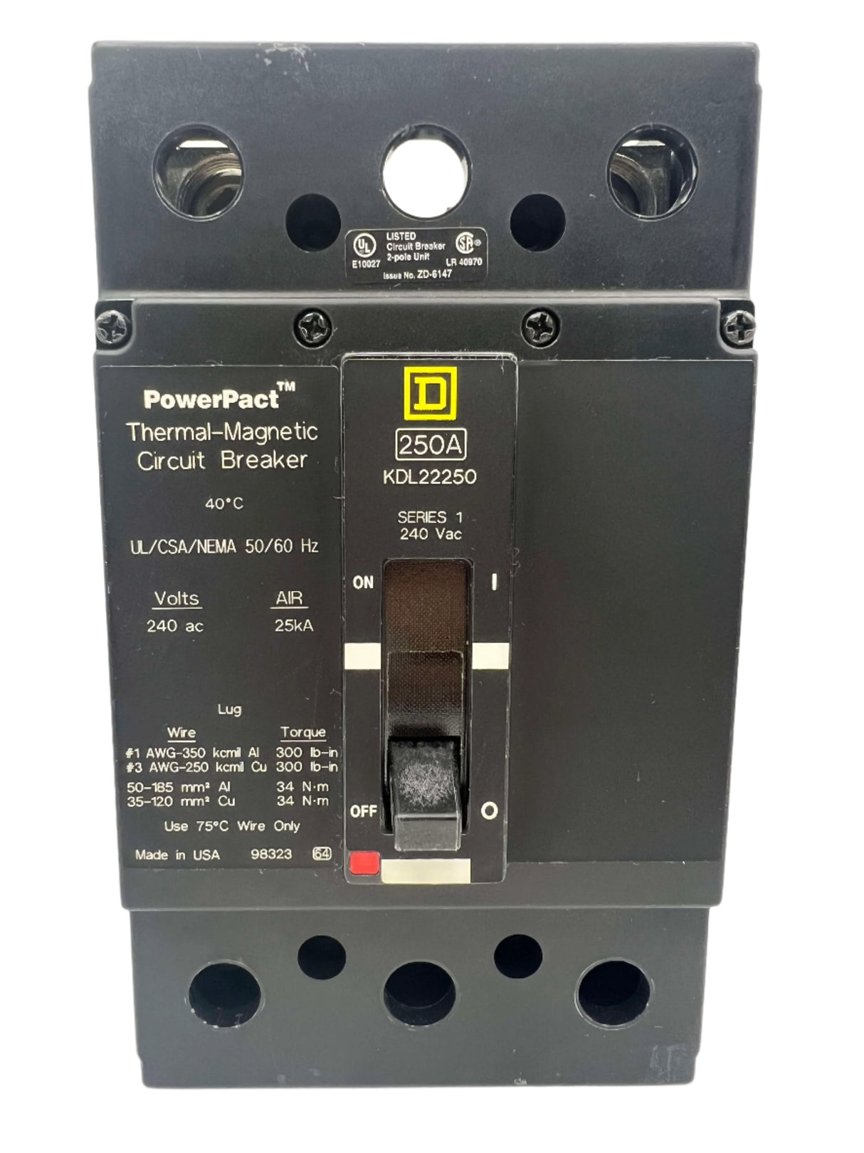 Square D KDL22250 - 250 Amp PowerPact Circuit Breaker