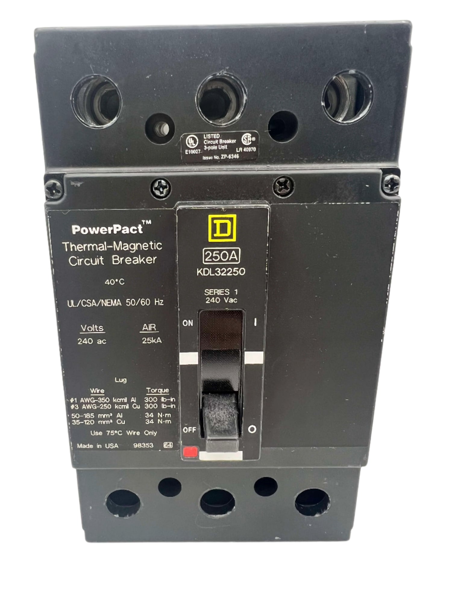 Square D KDL32250 - 250 Amp PowerPact Circuit Breaker