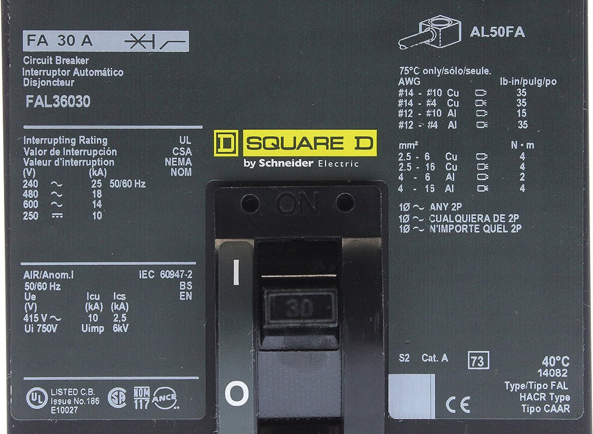 Square D FAL 3 Pole, 30 Amp, 600 Volt Circuit Breaker