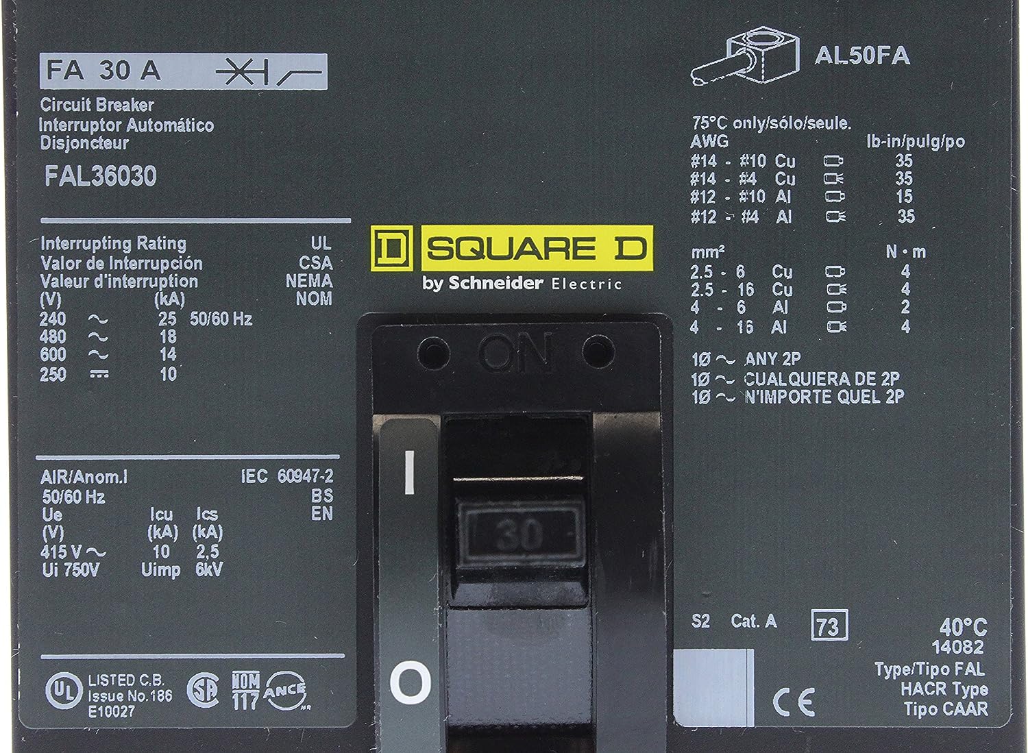 Square D FAL 3 Pole, 30 Amp, 600 Volt Circuit Breaker