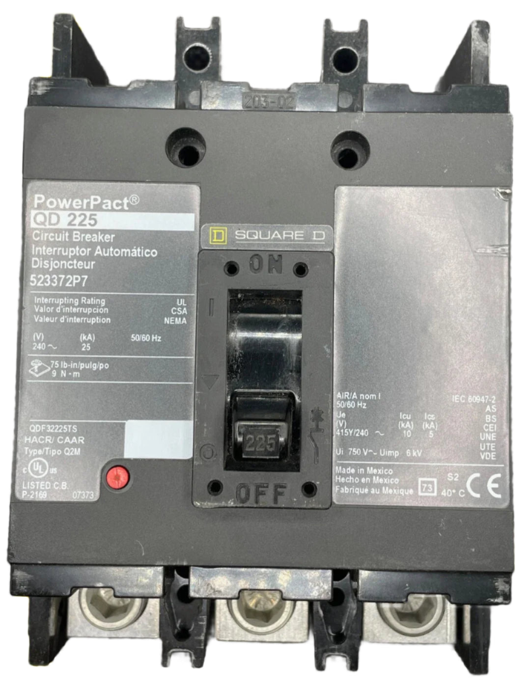 Square D QDP 225 Amp, 3 Pole TP Circuit Breaker