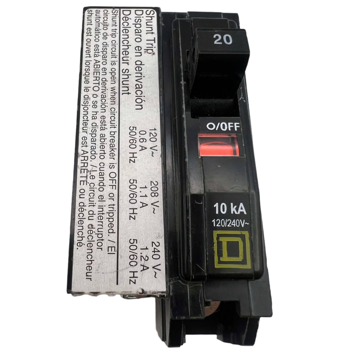 Square D QO1201021 - 20 Amp Circuit Breaker With Shunt Trip