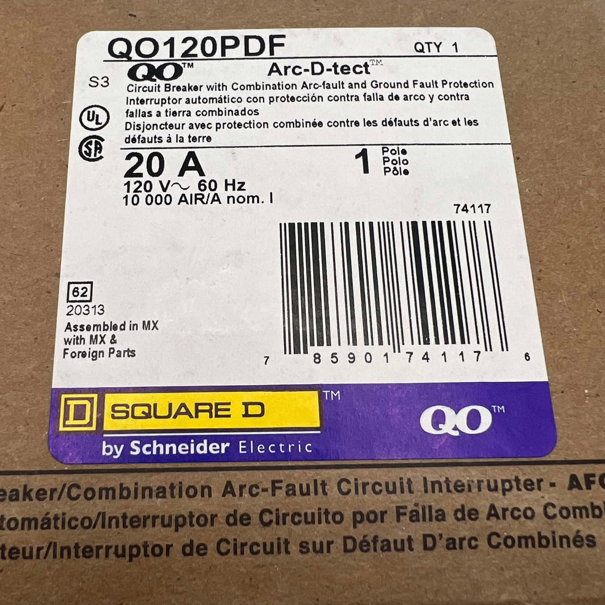 Square D QO 20 Amp Dual Function Circuit Breaker