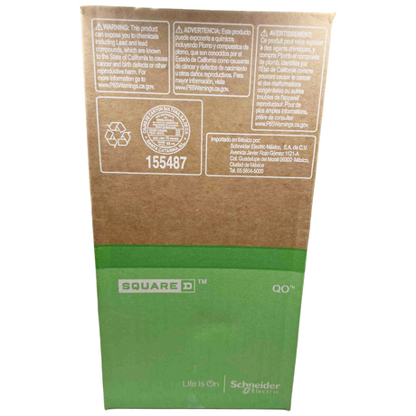 Cardboard box with green bottom section featuring Square D and Schneider Electric logos on a white background.