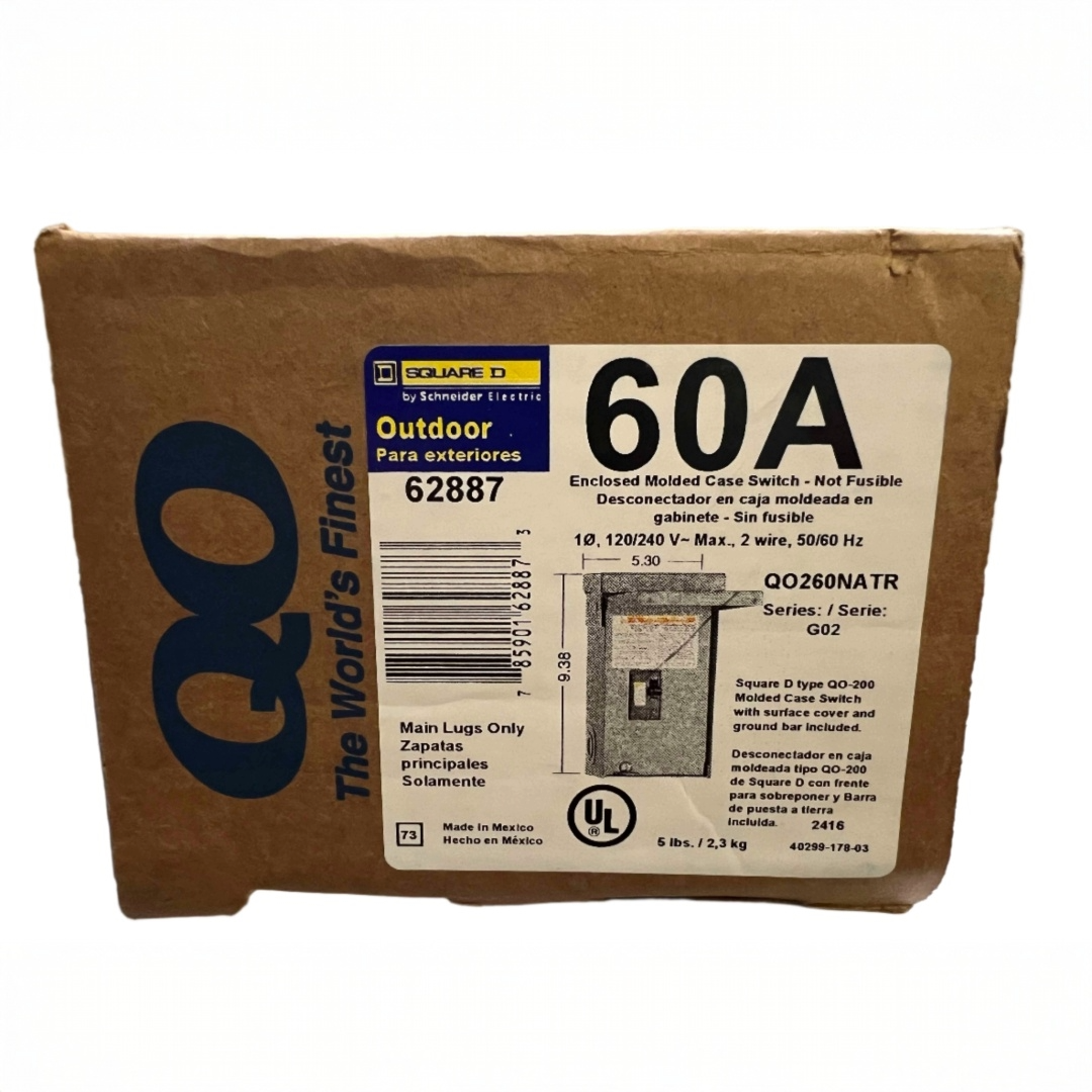 Cardboard box with electrical switch packaging featuring Square D branding.