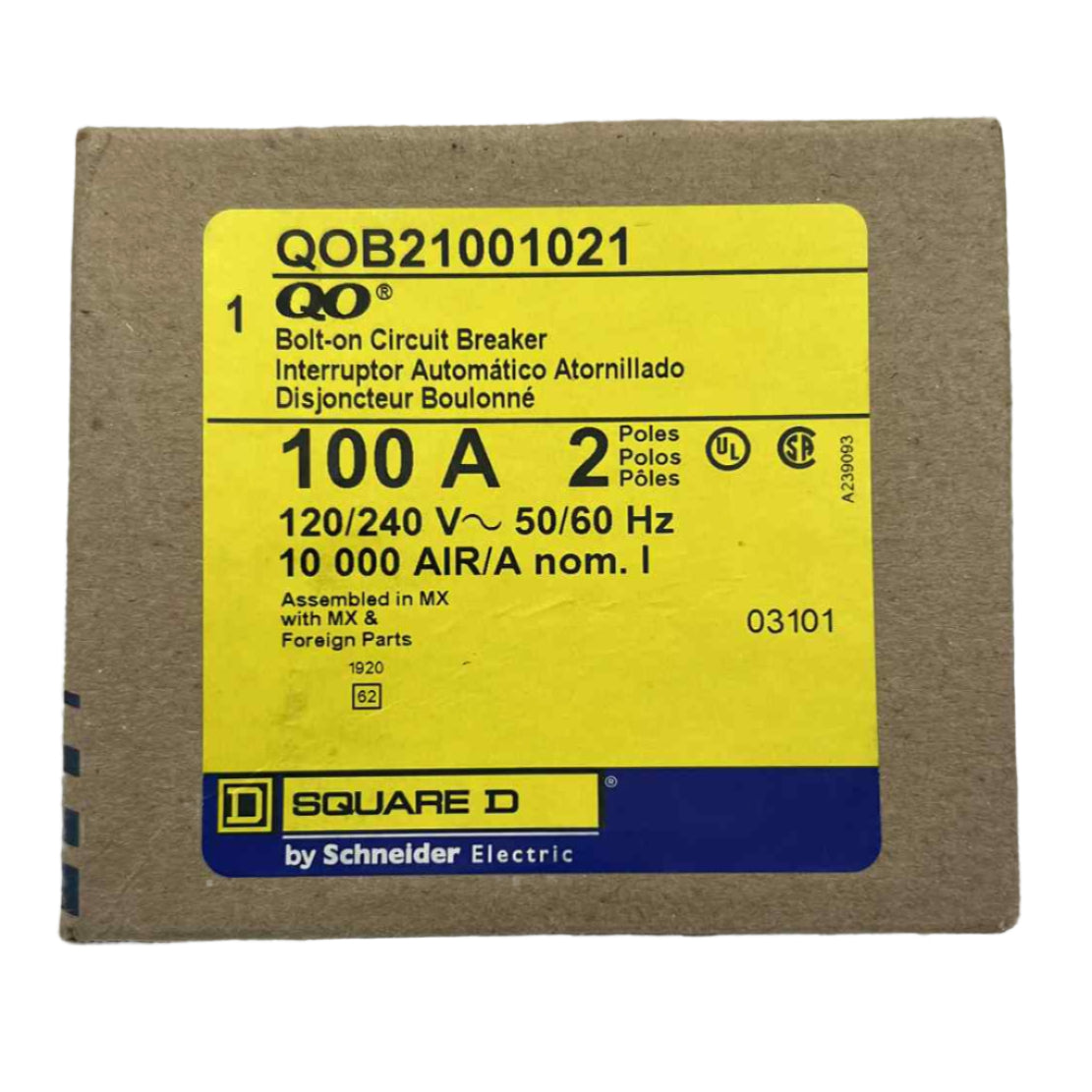 Square D QO 100 Amp, 2 Pole, Bolt-On Circuit Breaker With Shunt Trip