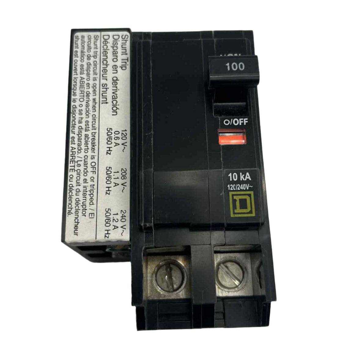 Square D QO 100 Amp, 2 Pole, Bolt-On Circuit Breaker With Shunt Trip