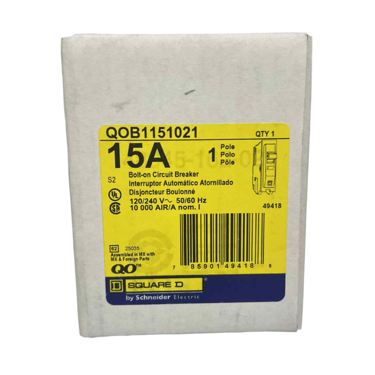 Square D QO 15 Amp, 1 Pole, Bolt-On Circuit Breaker With Shunt Trip