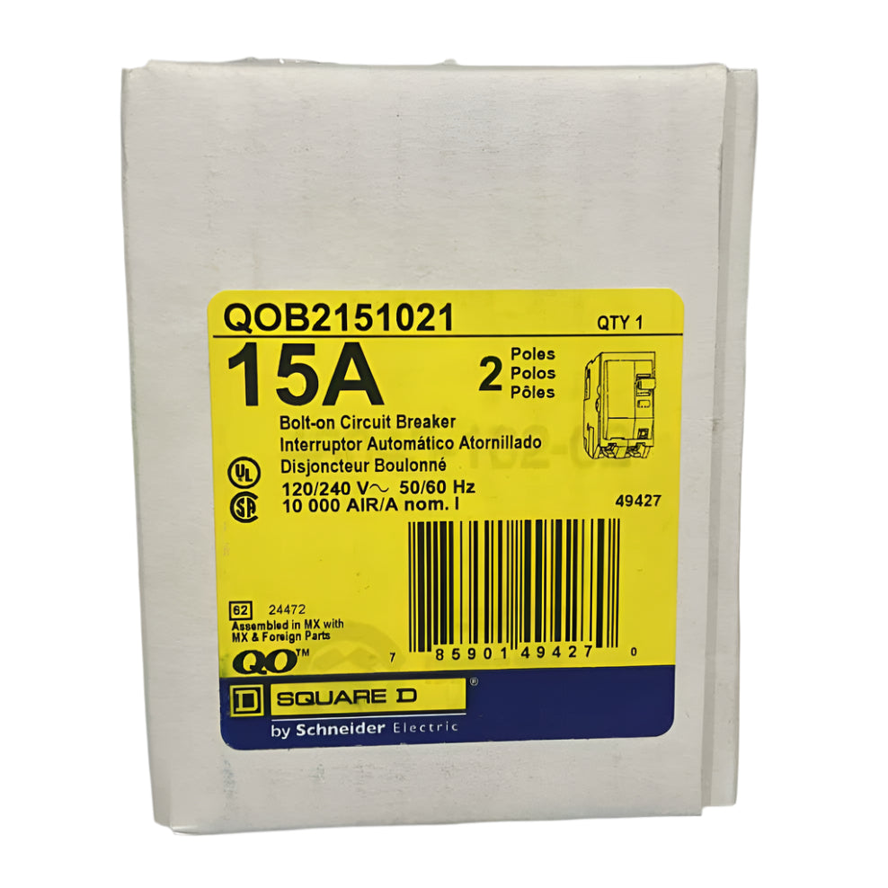 Square D QO 15 Amp, 2 Pole, Bolt-On Circuit Breaker With Shunt Trip
