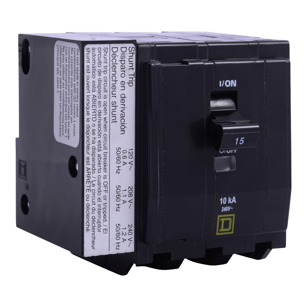 Square D QO 15 Amp, 3 Pole, Bolt-On Circuit Breaker With Shunt Trip