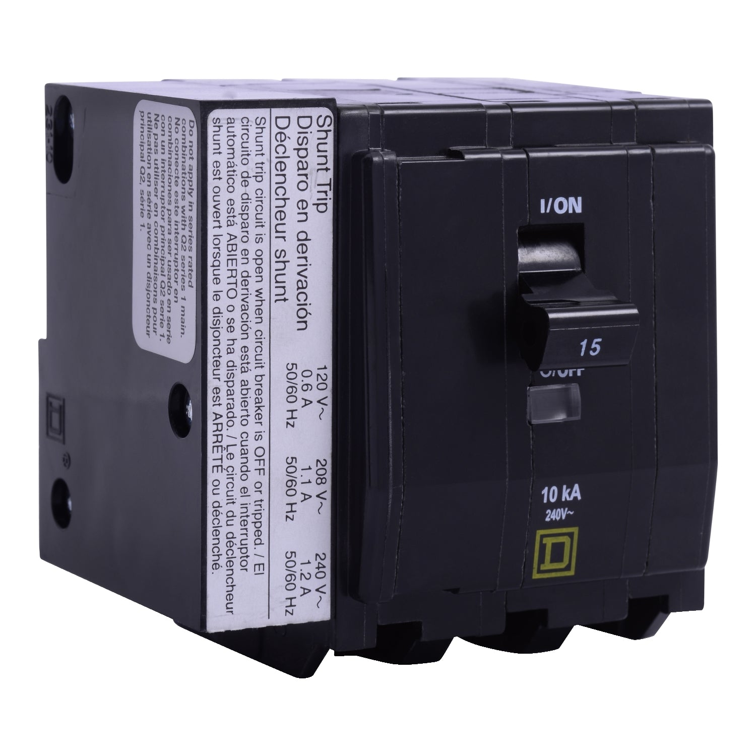 Square D QO 15 Amp, 3 Pole, Bolt-On Circuit Breaker With Shunt Trip