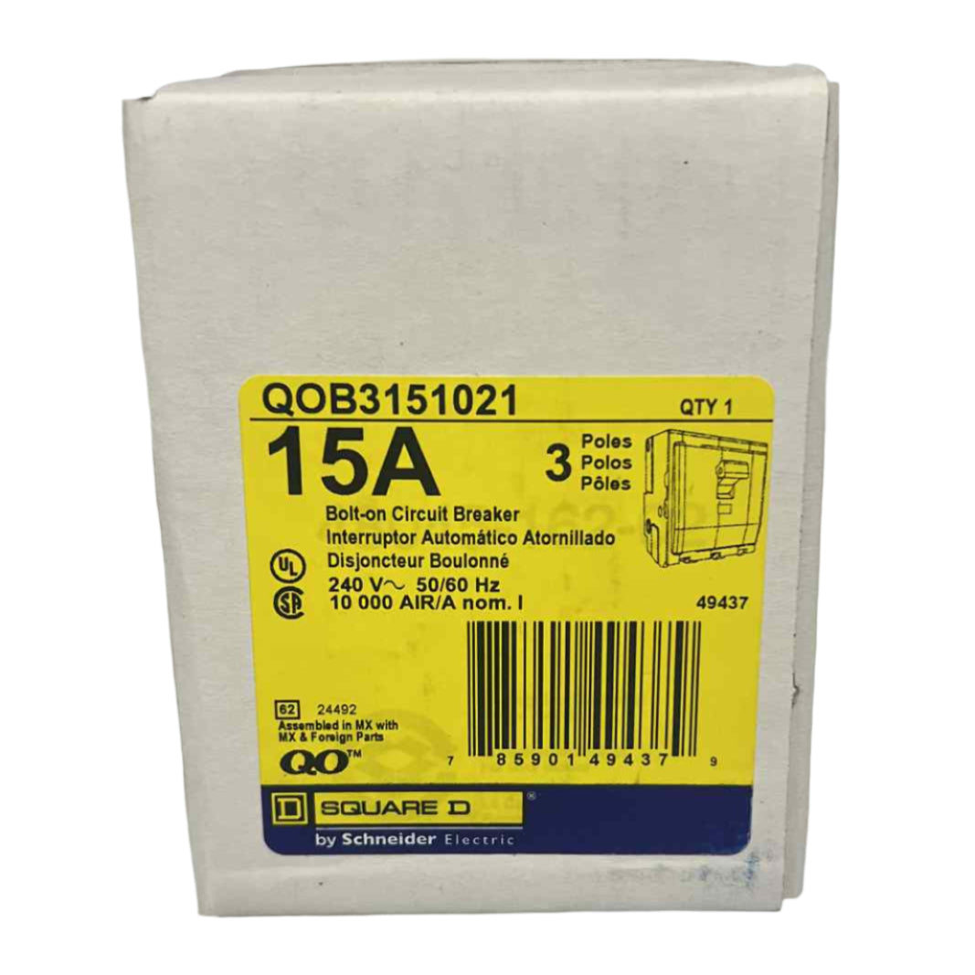 Square D QO 15 Amp, 3 Pole, Bolt-On Circuit Breaker With Shunt Trip