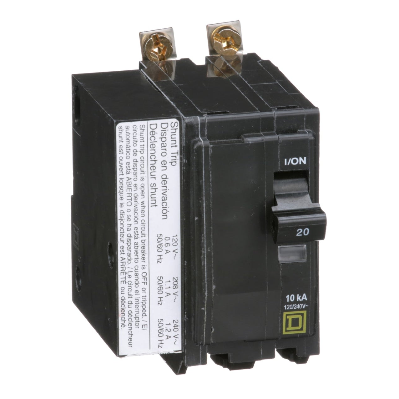 Square D QO 20 Amp, 2 Pole, Bolt-On Circuit Breaker With Shunt Trip