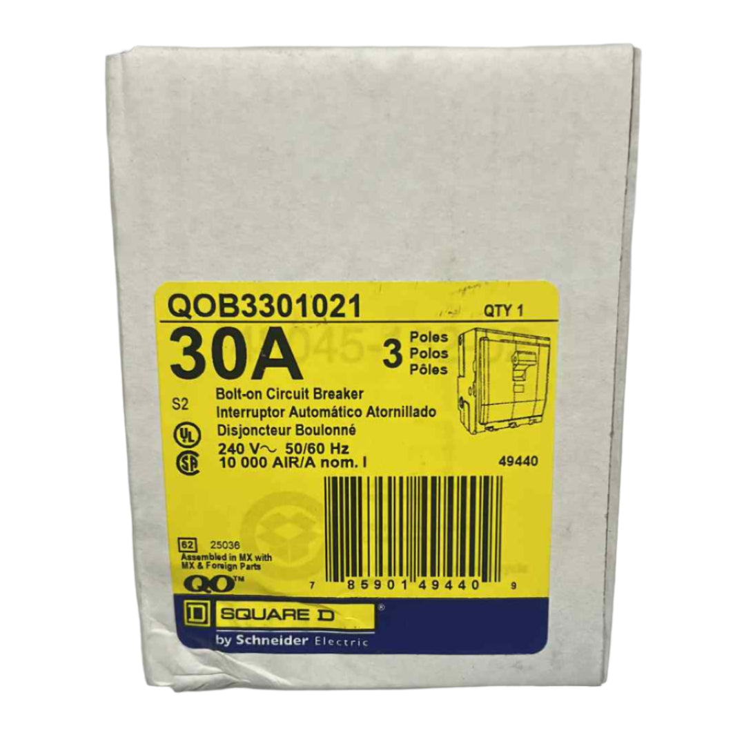 Square D QO 30 Amp, 3 Pole, Bolt-On Circuit Breaker With Shunt Trip