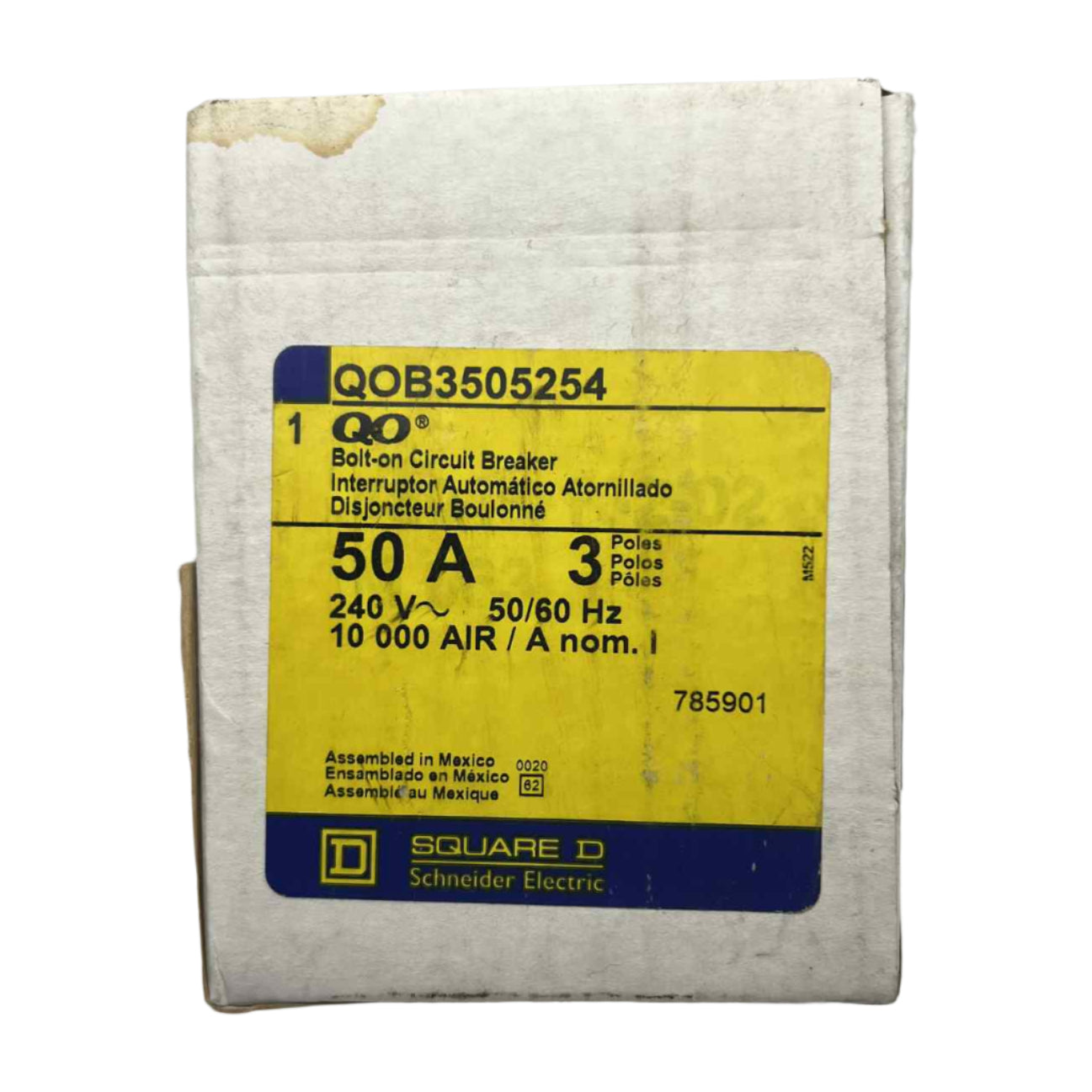 Square D QO 50 Amp, 3 Pole, Bolt-On Circuit Breaker With Shunt Trip, Ring Tongue