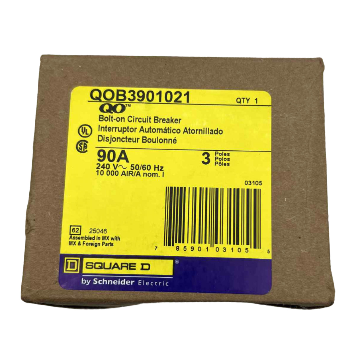 Square D QO 90 Amp, 3 Pole, Bolt-On Circuit Breaker With Shunt Trip