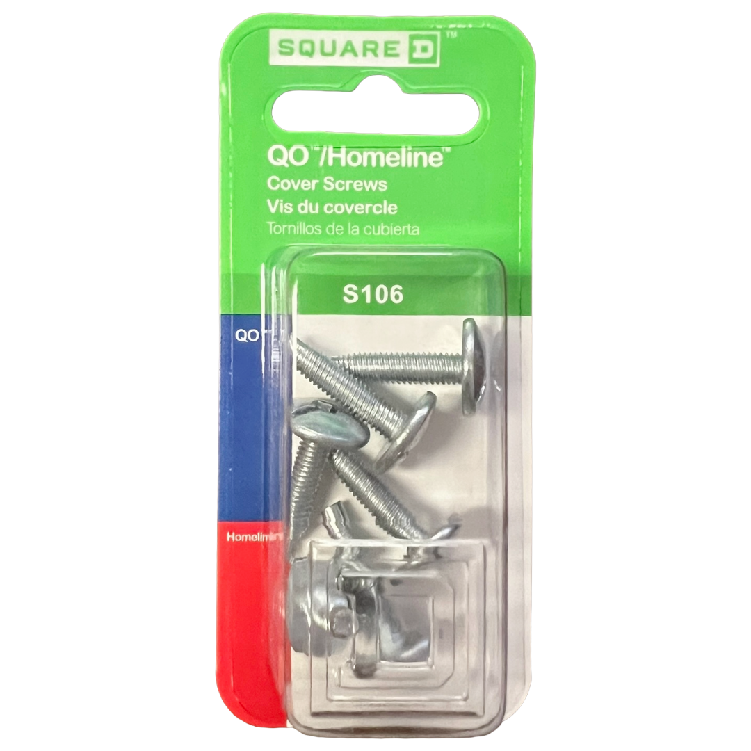 Pack of cover screws with Square D branding on a white background