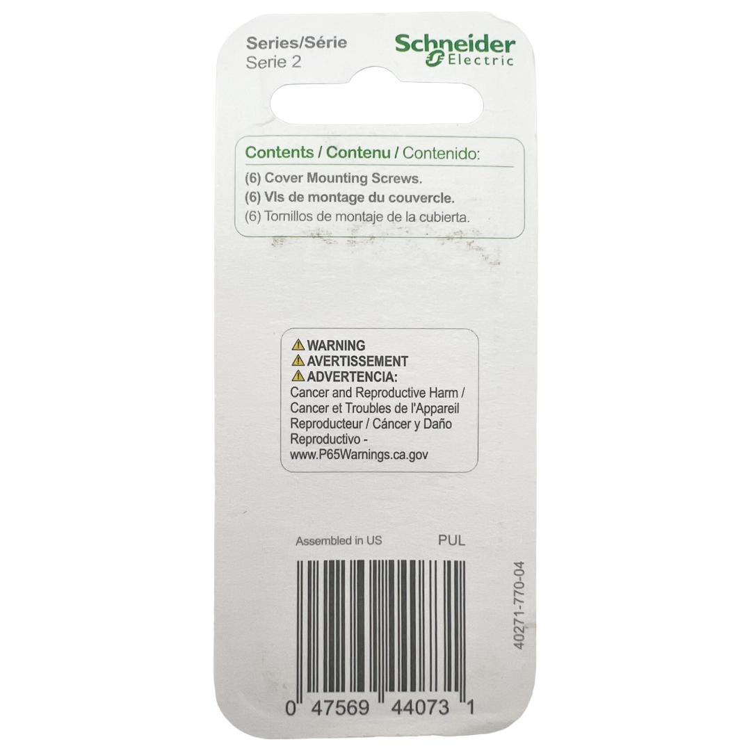 Schneider Electric packaging with screws on a white background