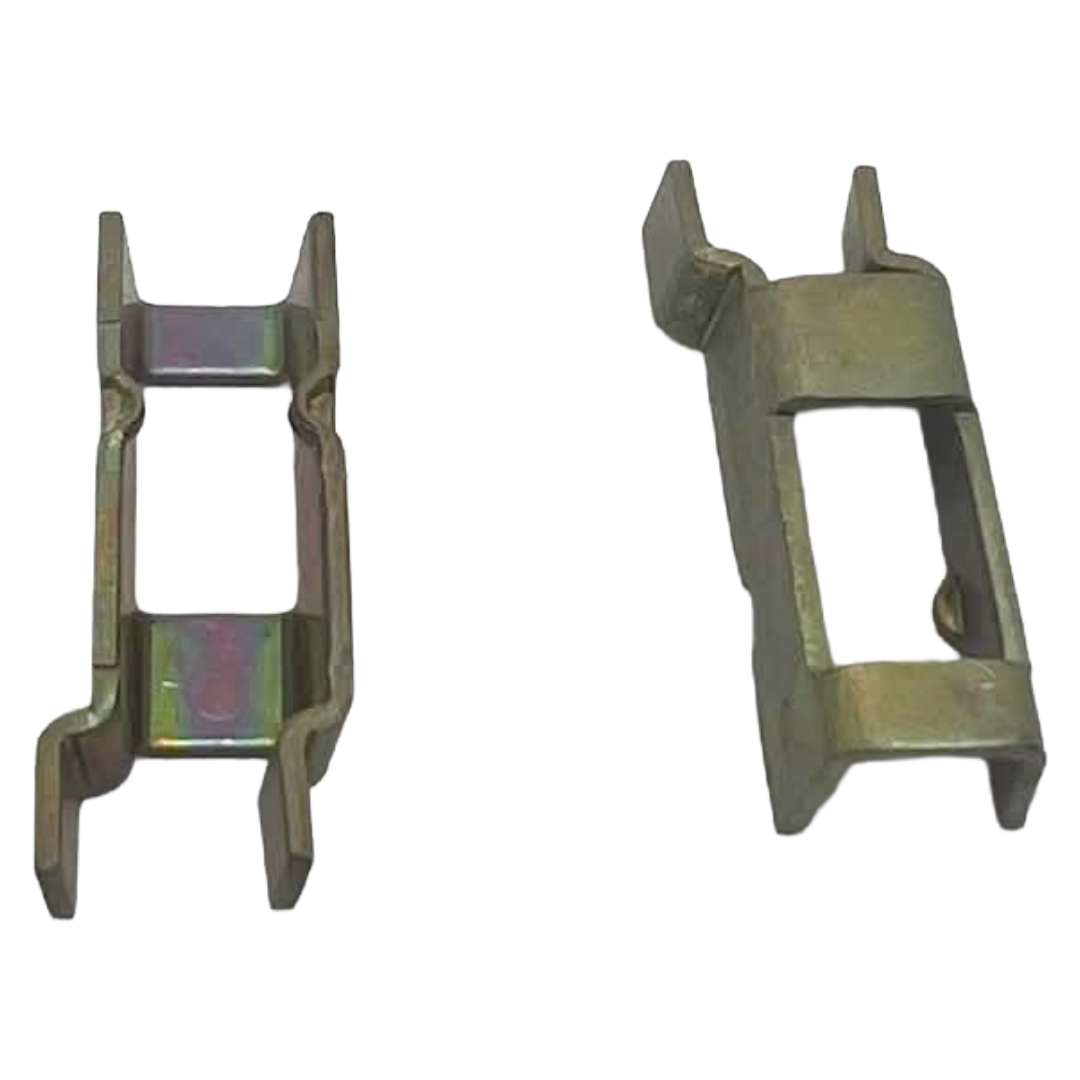 Two metal brackets on a white background