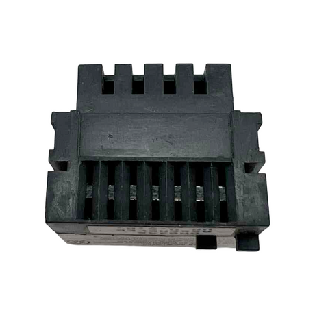 Black plastic component on a white background