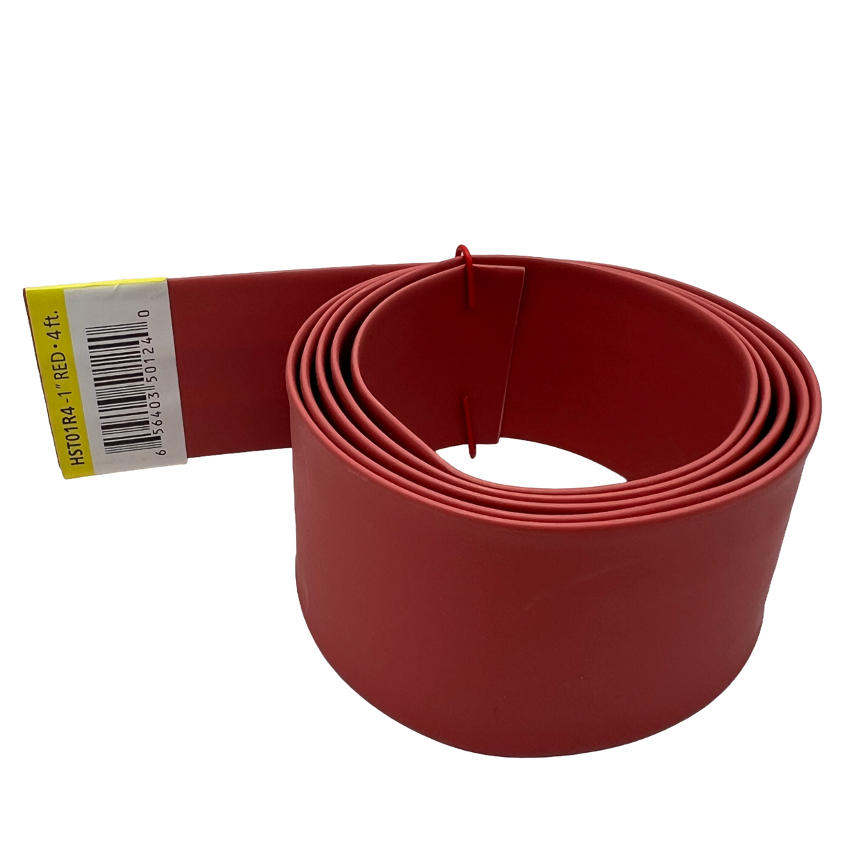 Red rubber strip with a barcode label on a white background