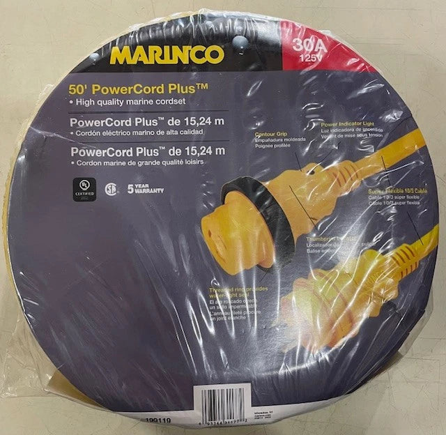 Marinco 50' Powercord Plus, 30 A, 125VAC, Marine Cordset