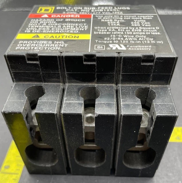 EHB125SL, Bolt in Lug Block, Square D, 3 Phase, 125 Amp
