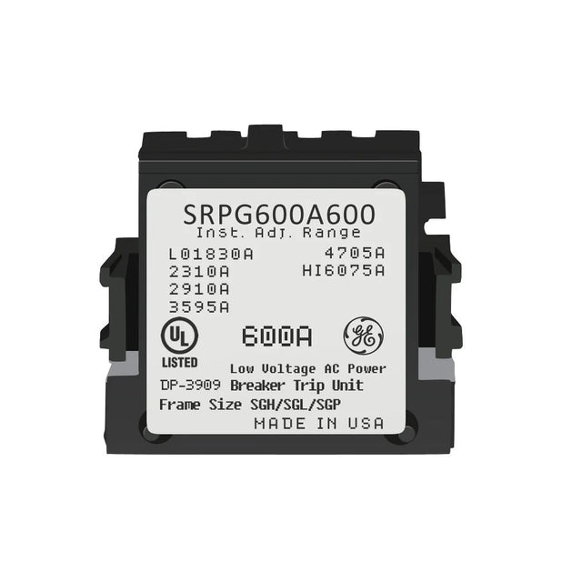 Electrical component with label and branding on a white background