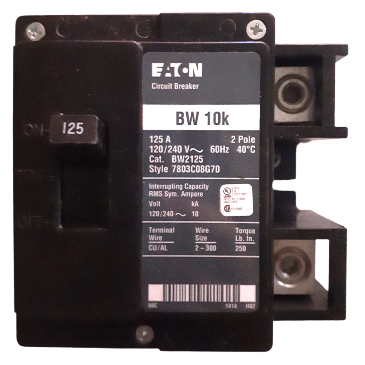 Eaton BW 2 Pole, 125 Amp Bolt-On Main Circuit Breaker