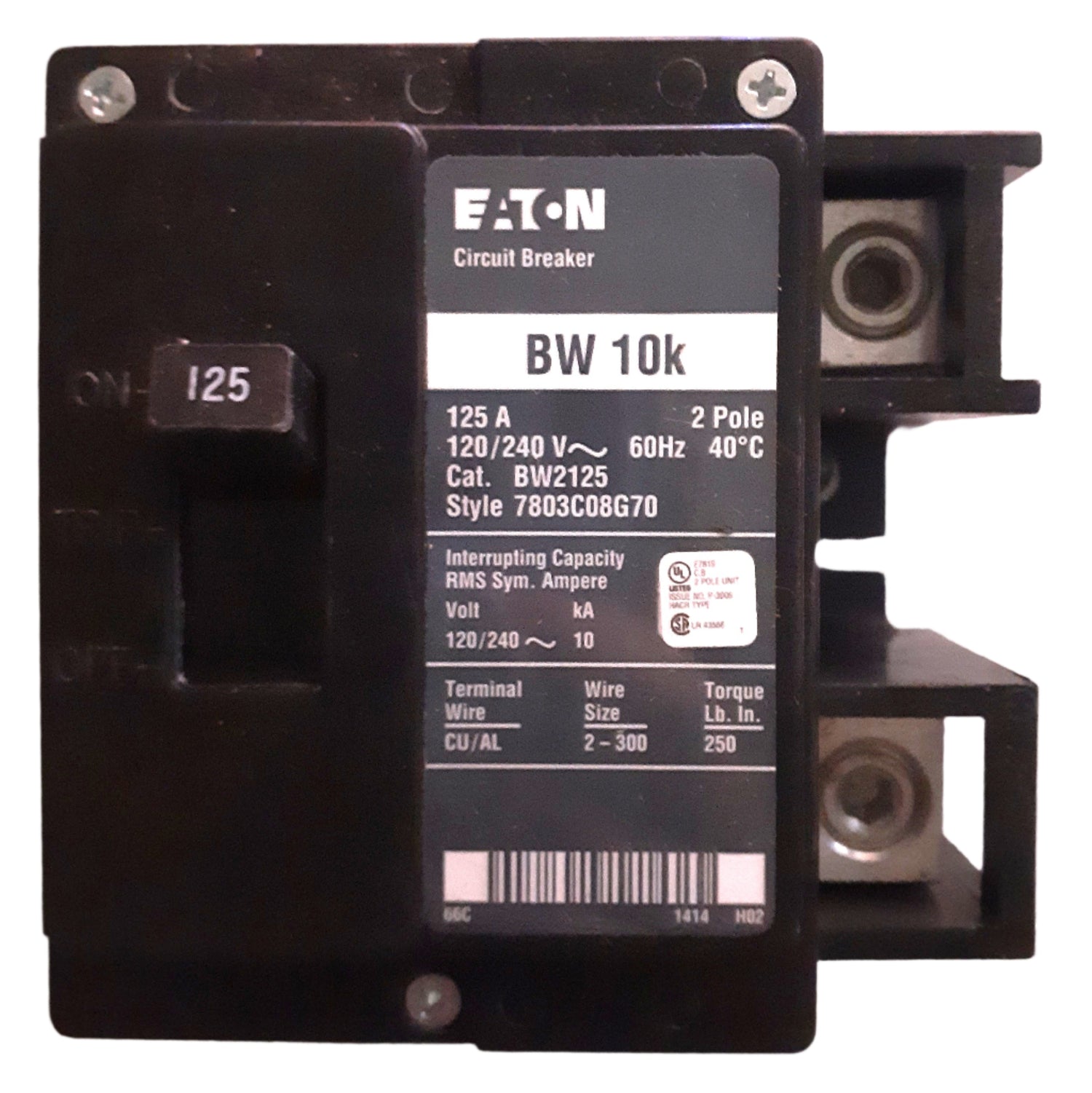 Eaton BW 2 Pole, 125 Amp Bolt-On Main Circuit Breaker